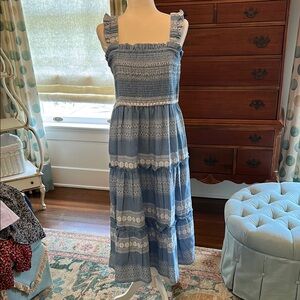 Sail to Sable Chic Blue and White Midi Dress